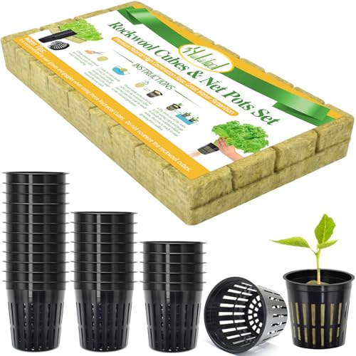 36PCS 1.2-Inch Rockwool Cubes with 30PCS 2-Inch Net Cups for Hydroponics Great Hydroponic Kit for Cuttings Clone Plant Propagation Seed Starting & Soilless Cultivation