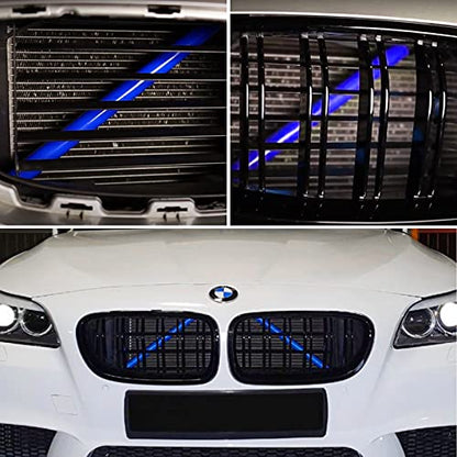 Jaronx Compatible with BMW Grill Inserts for 2 5 6 7 X1 X2 Series,F10 F11 F45 F12 F13 F01 F02 F48, Compatible with BMW V Brace Wrap Covers Blue Grill Stripes Front Grille Trim Stripes (Blue) - color: Blue, size: F10/F48