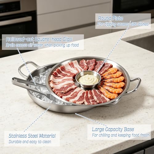 2 Pack 12 Inch Shrimp Cocktail Serving Dish with Handle Ice Tray, Stainless Steel Cold Chilled Serving Trays Cooling Platter Charcuterie Board Set for Appetizer Oyster Salad Buffet Salads BBQ Party