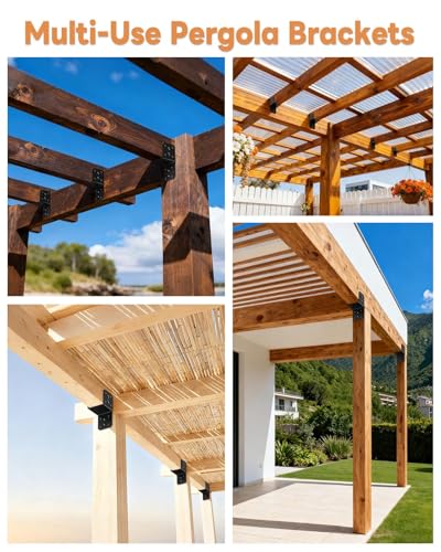 4 Pack Heavy-Duty Post Cap Tie Brackets- 4x4 Post Anchor & Joist Connector Kit Without Screws, Secure Wood Beam to Decks, Gazebos, Porches (Black-4 Pcs)