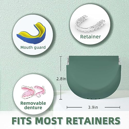 Silicone Retainer Case Soft Upgraded Cute Aligner Slim Partial Denture Container Holder Night Guard Braces with Lanyard for Girl Women Men Travel (Military Green) - color: Military Green