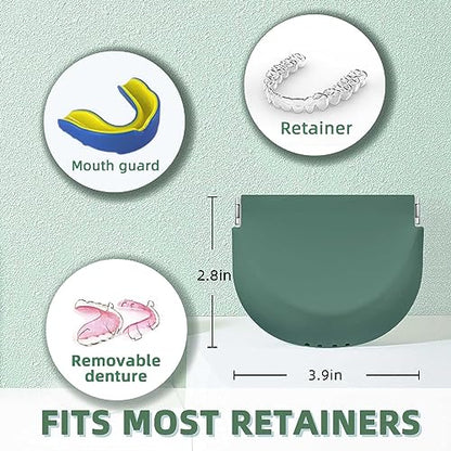 Silicone Retainer Case Soft Upgraded Cute Aligner Slim Partial Denture Container Holder Night Guard Braces with Lanyard for Girl Women Men Travel (Military Green) - color: Military Green