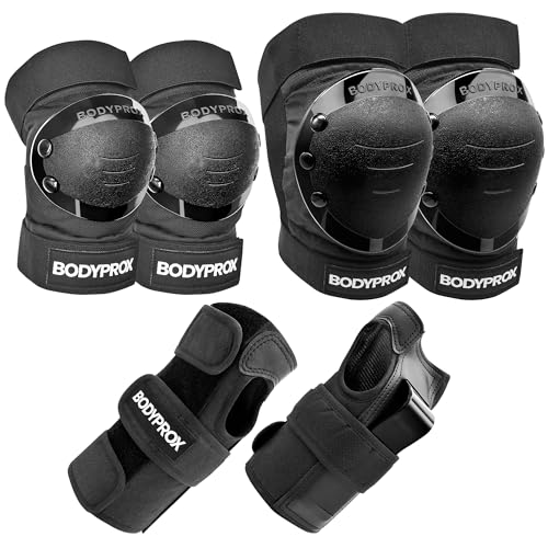 BODYPROX Knee Pads Elbow Pads Wrist Guards Set for Inline Skating, Skateboarding, Roller Derby and BMX Ride. - size: Youth One Size