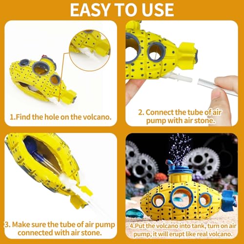 Aquarium Air Bubbler Decoration, Realistic Submarine Ornament for Aquarium Fish Tank (Submarine-Yellow)