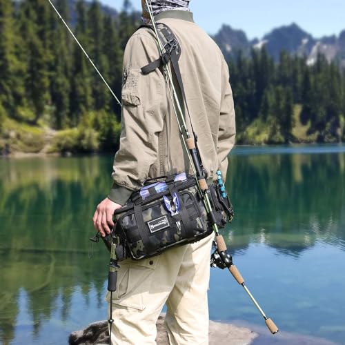 Sougayilang Fishing Tackle Bags with 3600 Tackle Tray - Fishing Tackle Storage Bags for Saltwater or Freshwater Fishing Gear - Padded Shoulder Strap - Tackle Box Bag Fishing Bag(Green) - color: Green with a 3600 Tackle Tray