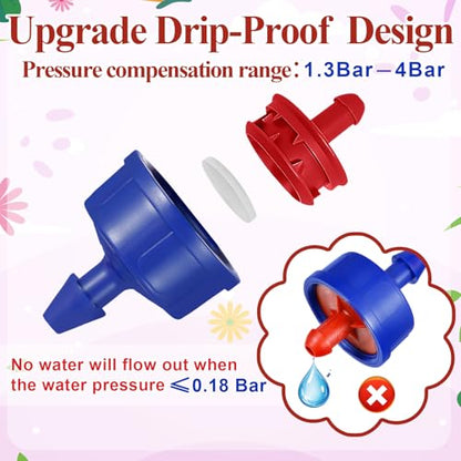 Upgrade Leak-Proof 60Pcs 2 GPH Pressure Compensating Drip Emitters, Constant Flow Drip Irrigation Emitters Spot Watering Drippers with Leakproof Water Pressure of 0.18 Bar for Irrigation System