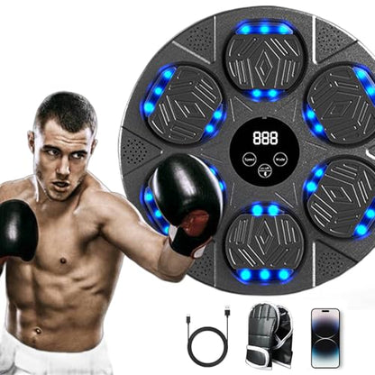 HOTSEVEN 2025 Music Boxing Machine with Boxing Gloves, Smart Bluetooth Boxing Machine with LED Electronic Wall Mounted, Music Boxing Target Workout Punching Equipment for Home(Upgrade) - style: QJB-55(CIRCULAR)