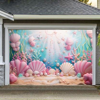 Fabric 12x8ft Mermaid Under The Sea Photography Backdrop Blush Pink Pearl Shell Coral Underwater Sunlight Background Mermaid Theme Birthday Baby Shower Party Decoration Photo Banner Props - size: 12x8ft(WxH)