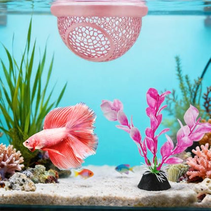 3 Pack Pink Fish Tank Decor Set, 1 Pcs Betta Hammock and 2 Pcs 4 Inch Artificial Aquarium Plants, Aquarium Accessories for Betta Fish, Shrimp and Small Fish, Ideal for Aquatic Pet Habitat