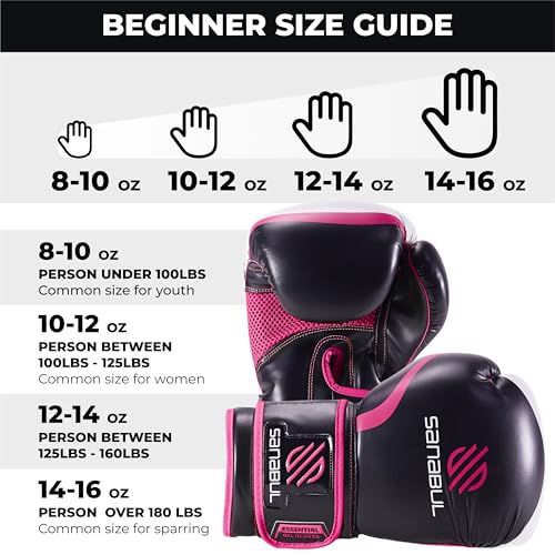 Sanabul Essential Gel Boxing Gloves for Men & Women, Kickboxing MMA, Muay Thai Gloves and Heavy Bag Training Punching & Sparring - color: Black/Pink, size: 8 oz