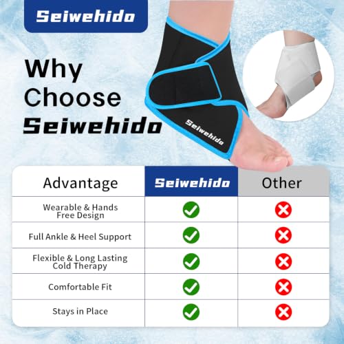 Ankle Ice Pack Wrap, Gel Hot Cold Compress for Heel Swelling Pain Relief - color: Black, size: Standard