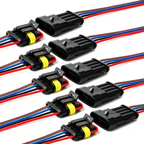 16 AWG Way Car Waterproof Electrical Connector,4 pin Plug Auto Electrical Wire Connectors Marine for Car, Truck, Boat, and Other Wire Connections.(5 Pack)¡­ - size: 4pin connector--5pack