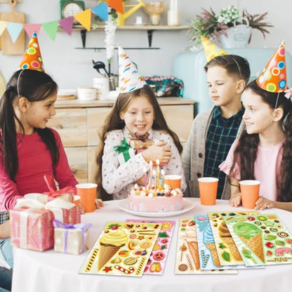 24 Sheets Ice Cream Stickers, Make-a-face Stickers for Kids Toddlers, Make Your Own Mix and Match Stickers, DIY Summer Ice Cream Stickers for Birthday Party Games Teacher Reaward - style: Ice Cream Stickers