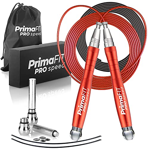 PrimaFIT Pro Speed Jump Rope for Adults, Weighted Skipping Rope for Boxing - color: Red