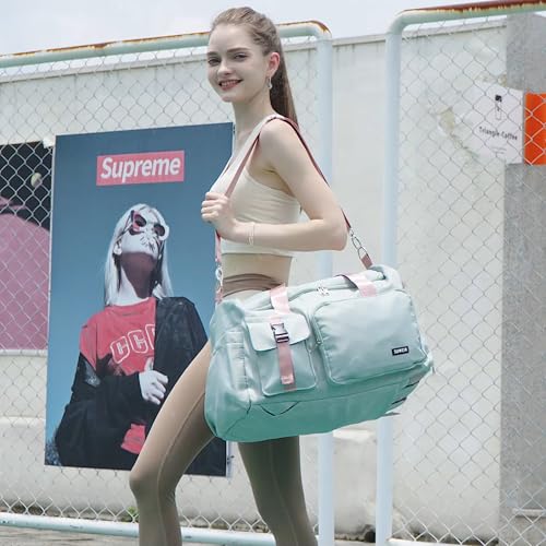 Eslcorri Gym & Travel Duffel Bag Backpack with Shoe & Wet Pocket, GreenPink - color: 42L-GreenPink