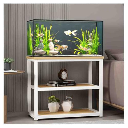 Heavy Duty Metal Aquarium Stand with 3-Tier Storage Shelves, Stylish White Frame for Home & Office, 60x30x70 cm, Durable & Functional Fish Tank Organizer