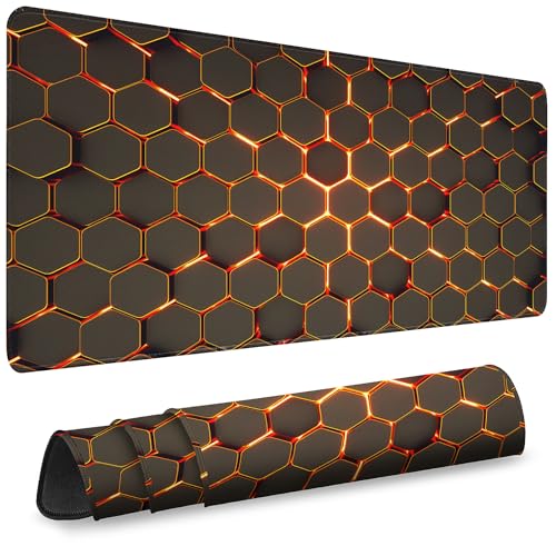 Gaming Mouse Pad - (31.5"×11.8") Honeycomb Large Mouse Pads for Desk - Desk Mat for Keyboard and Mouse with Non-Slip Base, Desks Pad Matfor Game/Office & Home (Black Orange2) - color: Black Orange2