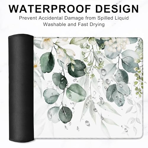 Desk Mat, Watercolor Eucalyptus Leaves and Peony Large Extended Gaming Mouse Pad,Waterproof Non-Slip Rubber Base and Stitched Edges Desk Pad for Work Game Office Home 35.4x15.7in - color: Colour3