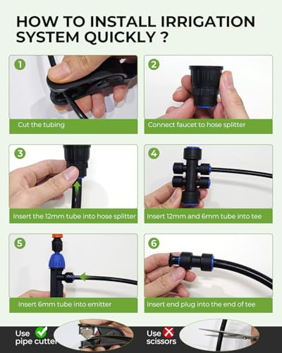 MYMULIKE Drip Irrigation System, 1/2" Main Pipe & 1/4" Branch Pipe, Adjustable Drip Emitters, Automatic Irrigation Kit Garden Watering System for Flower Bed, Raised Beds, Lawn, Greenhouses - size: 75FT