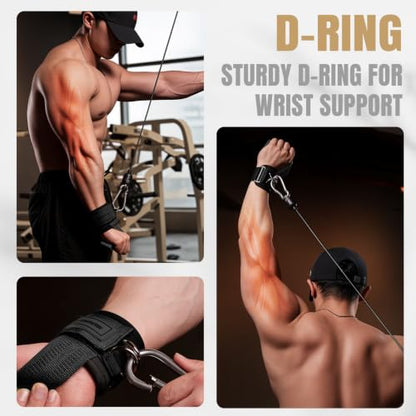 MANUEKLEAR 2 Size Gym Lifting Straps with D Rings for Cable Machine - color: Black
