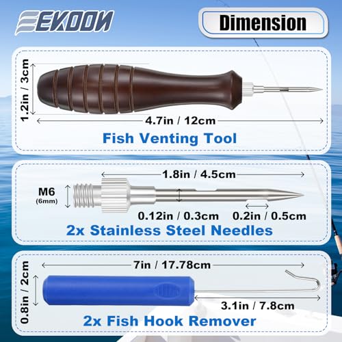 Fish Venting Tool, Venting Kit for Deep Sea Fish with Hook Remover and Stainless Steel Needle, Fishing Tackle for Saltwater Fishing Release and Return