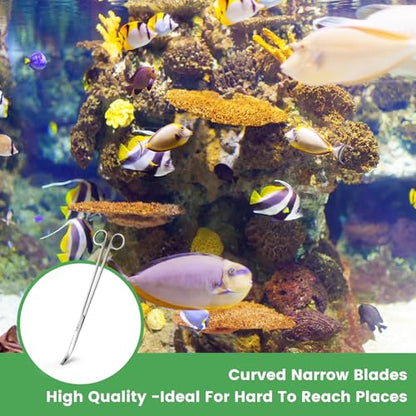 12" Stainless Steel Aquarium Scissors, Curved Long Aquatic Plant Trimming Scissors for Aquascaping, Fish Tank & Terrarium Maintenance in Fresh & Salt Water (Silver)