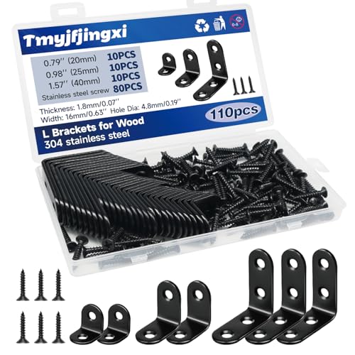 30Pcs Black L Corner Brackets for Wood 3Sizes Angle L Shelf Brackets for Shelves Heavy Duty Furniture with 80Pcs Screws (0.79x0.79inch 1x1inch 1.57x1.57inch) YY025-B - color: Black, size: 3Sizes
