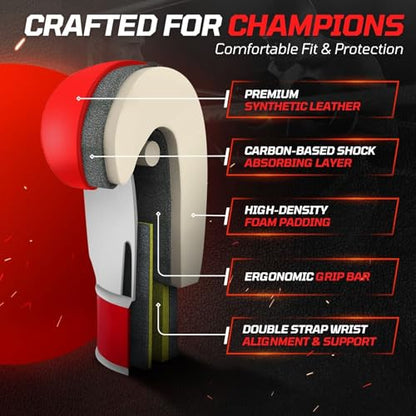 Flexzion Boxing Sparring Training Gloves Pro Muay Thai Kickboxing Heavy Bag Punching Mitts Wrist Wrap Full Contact Combat Sport Protective Hand Gear Martial Art Supply for Women & Teens, 10Oz - color: Red