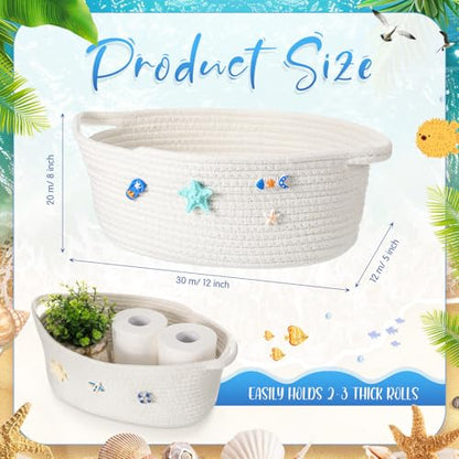Boho Coastal Toilet Paper Storage Basket, Cute 3D Starfish Ocean Decor Cotton Rope Bathroom Storage Basket, Beach Bathroom Organizer Bin for Toilet Tank Counter Shelf Nursery, 12 x 8 x 5 Inch