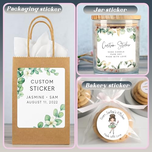 30-1000 Custom Stickers Personalized Labels on Roll, Customized Waterproof Stickers with Any Image Logo and Text. Custom Sticker for Business Logo Thank You Labels-Multi Shapes, Sizes, Backgrounds