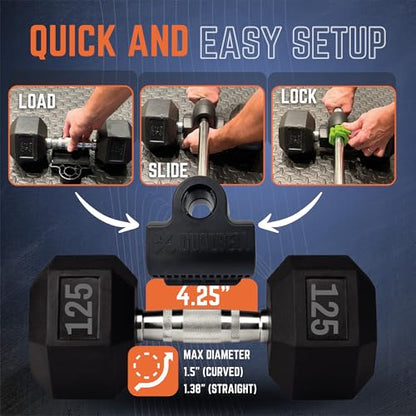 Dumbbell Converter to Barbell For 1" Bars, 500lb, Black w/Collars - color: Black (for standard 1" bar)