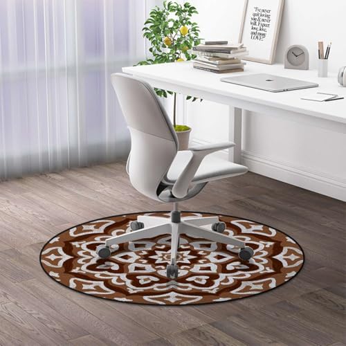 Classic Pattern Office Chair Mat for Hardwood & Tile Floors, Traditional Artistic Non-Slip Multi-Purpose Desk Chair Protector, Brown White Diameter 39.4 in - color: Classic Pattern_1081, size: Diameter 39.4 in