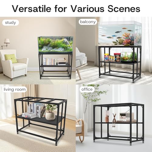 Fish Tank Stand,10 Gallon Heavy Duty Metal Aquarium Stands, Reptile Tank, Turtle Tank, Breeder Tank Stand, 220LBS Capacity Terrarium Stand Rack with 2-Tier Storage Shelves (Black, 24.8"x9.2"x30")