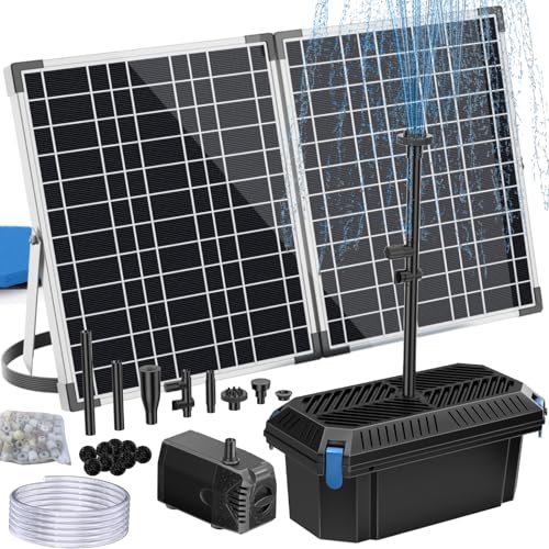 40W Solar Pond Filter with Water Pump, Pond Filter Box with Pond Filter Box, Pond Pump with 6.6ft Clear Tubing for Outdoor Pond Waterfall Garden Fountain Water Feature - size: 40W