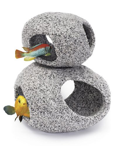 Penn-Plax Deco-Replicas Granite Stone Hideaway, 2 Piece Aquarium Decor Set - Durable, Stackable Fish Cave Ornament for Freshwater & Saltwater Tanks - Ideal for Reptiles & Amphibians, 4 & 5 Inches