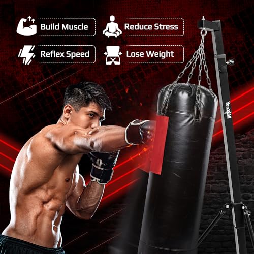 Yes4All Punching Bag Hanger, Stainless Steel Swivel Chain with 4 Snap Hooks for Heavy Bag, Gym Swing, Trapeze, and Hammock - color: Foldable Punching Bag Stand