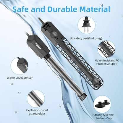Aquarium Heater for Fish Tank: 100W/200W/300W/500W Submersible Fish Tank Heater with Over-Temperature and Off-Water Protection for 40-75 Gallon Saltwater and Freshwater - size: 300W(40-75gallon)