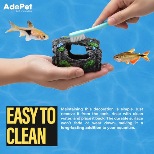 Round Oak Barrel Aquarium Decoration 2.9" – Resin Fish Tank Ornament with Swim-Through Openings, Safe Shelter for Small Aquariums, Stress-Relief Underwater Decor, Easy to Clean
