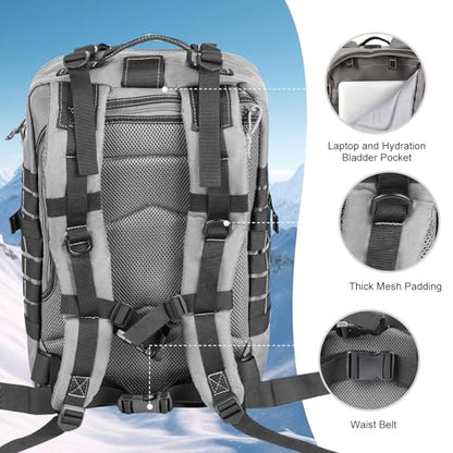 Hannibal Tactical MOLLE Assault Backpack, Tactical Backpack Military Army Camping Rucksack - color: Grey and Black