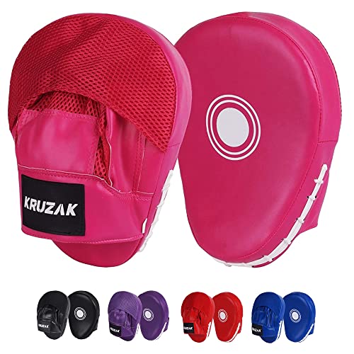 Kruzak Plain Punching Focus Mitts, Curved Hook and Jab Mitts for Muay Thai, MMA Training, Focus Pads for Boxing, Martial Arts, and Punching Target - color: Pink