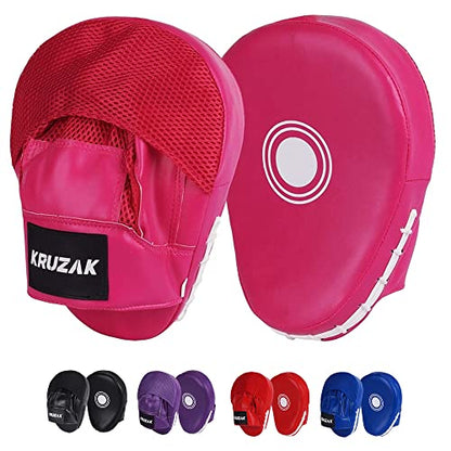 Kruzak Plain Punching Focus Mitts, Curved Hook and Jab Mitts for Muay Thai, MMA Training, Focus Pads for Boxing, Martial Arts, and Punching Target - color: Pink