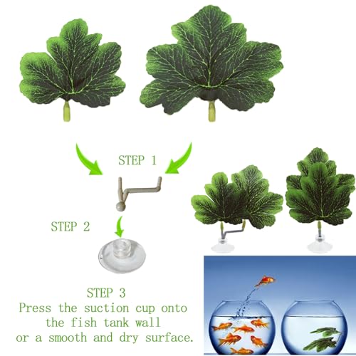 Fish Leaf Pad Betta Leaf Hammocks with Suction Cup 3pcs Fish Tank Accessories Aquarium Decor Plastic Plants Natural Habitat Spawning Breeding Resting Bed Multi Leaf Design (Yellow)
