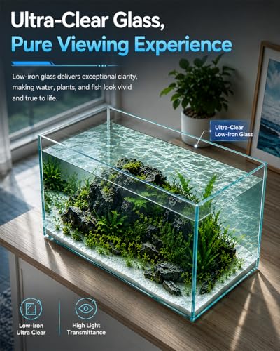 10 Gallon Glass Fish Tank Open-Back Lid, Aquarium Fish Bowl Cube for Betta Goldfish Snails Shrimp Aquatic Planting, Ultra Clear Rimless Low Iron