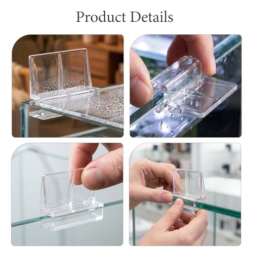 KOMBIUDA 20pcs Aquarium Cover Clip, 6mm Clear Acrylic Fish Tanks Support Holder, Aquarium Lid Clips Clamps for Pet Terrariums, Rimless Fish Tank