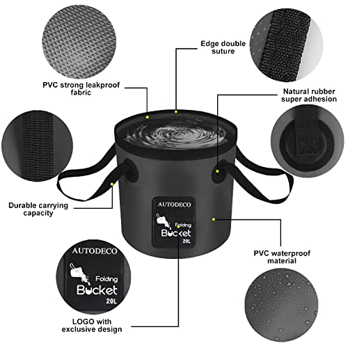 2 Pack Collapsible Bucket 5 Gallon Container Folding Water Bucket Portable Wash Basin for Outdoor Travelling Camping Fishing Gardening Car Washing 20L
