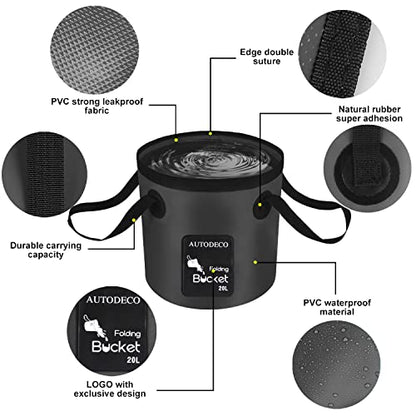 2 Pack Collapsible Bucket 5 Gallon Container Folding Water Bucket Portable Wash Basin for Outdoor Travelling Camping Fishing Gardening Car Washing 20L