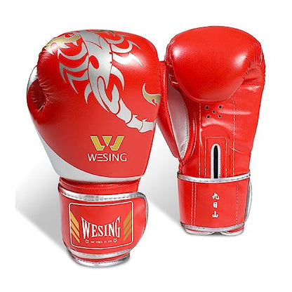 WESING Martial Arts Headgear Gloves Set Boxing Headgear 10oz Boxing Gloves for Men Women Kickboxing Sparring Training - color: Red, size: Small