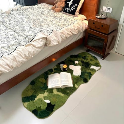 Moss Forest Bathroom Rug, Cute Cozy Green Plant Tufted Mat, Ultra Soft Microfiber, TPR Holder Backing, Absorbent Machine Washable, for Sink Bar, Shower and Bedroom, 19.7" x 31.5", Lawn - color: Lawn