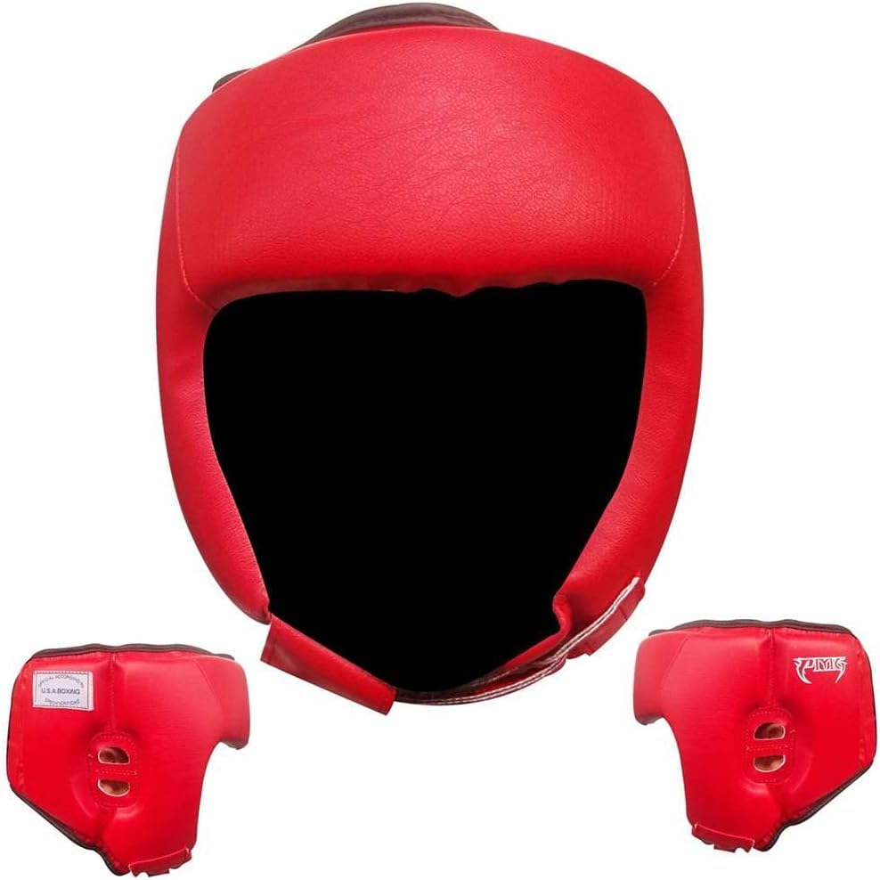 Ultimate - Pro Training Head Guard - Open Face - Boxing MMA Muay Thai Training - color: Red, size: Large-X-Large