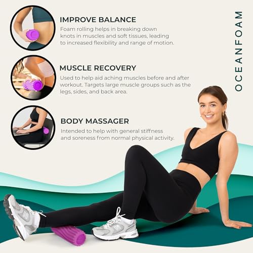 Oceanfoam Ripple Travel Foam Roller (11" x 3.35") Firm Mini Foam Roller for Physical Therapy, Deep Tissue Massage, Back Pain - High Density, Ergonomic Wave Textured - Yoga, Pilates, Exercise (Magenta) - color: Magenta